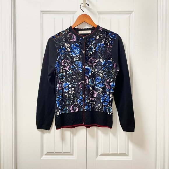 Vintage Black and Blue Floral Cardigan - Picture 1 of 12